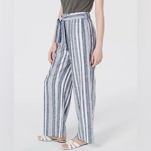 Angel Kiss Linen Cotton Blend Tie-Waist Wide Leg Blue White Striped Pants size L